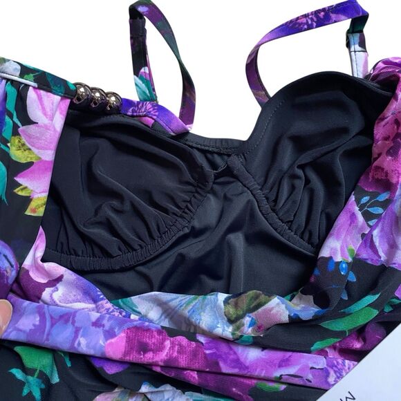 Magicsuit One Piece Swimsuit Size 10 Purple Floral Slimming Wrap Underwire $166 - Picture 4 of 10